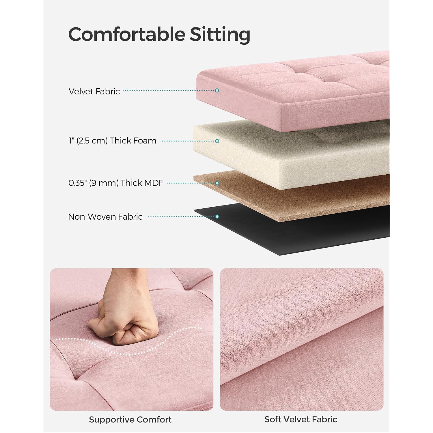 Songmics Mazie Collection - Storage Ottoman Bench, Foldable Foot Rest, 15 X 43 X 15 Inches, End Of Bed Bench, Storage Chest, Load 660 Lb, Living Room, Bedroom, Entryway, Jelly Pink Ulsf277R01
