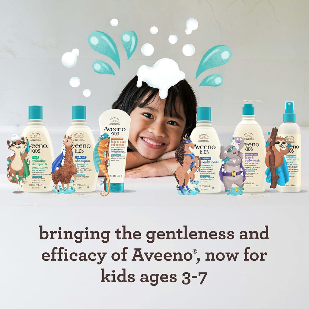 Aveeno Kids Curly Hair Conditioner, Hydrating Conditioner, Kids Curly Hair Products, Oat Extract & Shea Butter, Gentle Scent, 12 Fl. Oz (Pack Of 1)