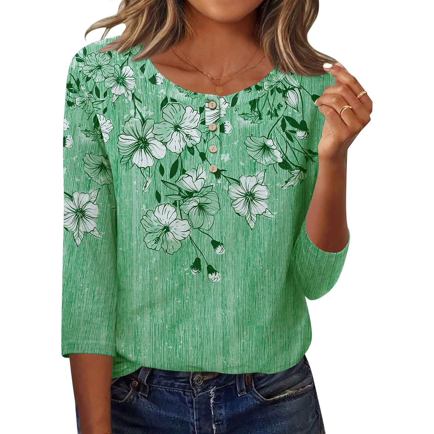 Zeagoo 3/4 Length Sleeve Women Tops Crew Neck Blouses Dressy Casual Summer T Shirts Loose Fit Business Work Clothes