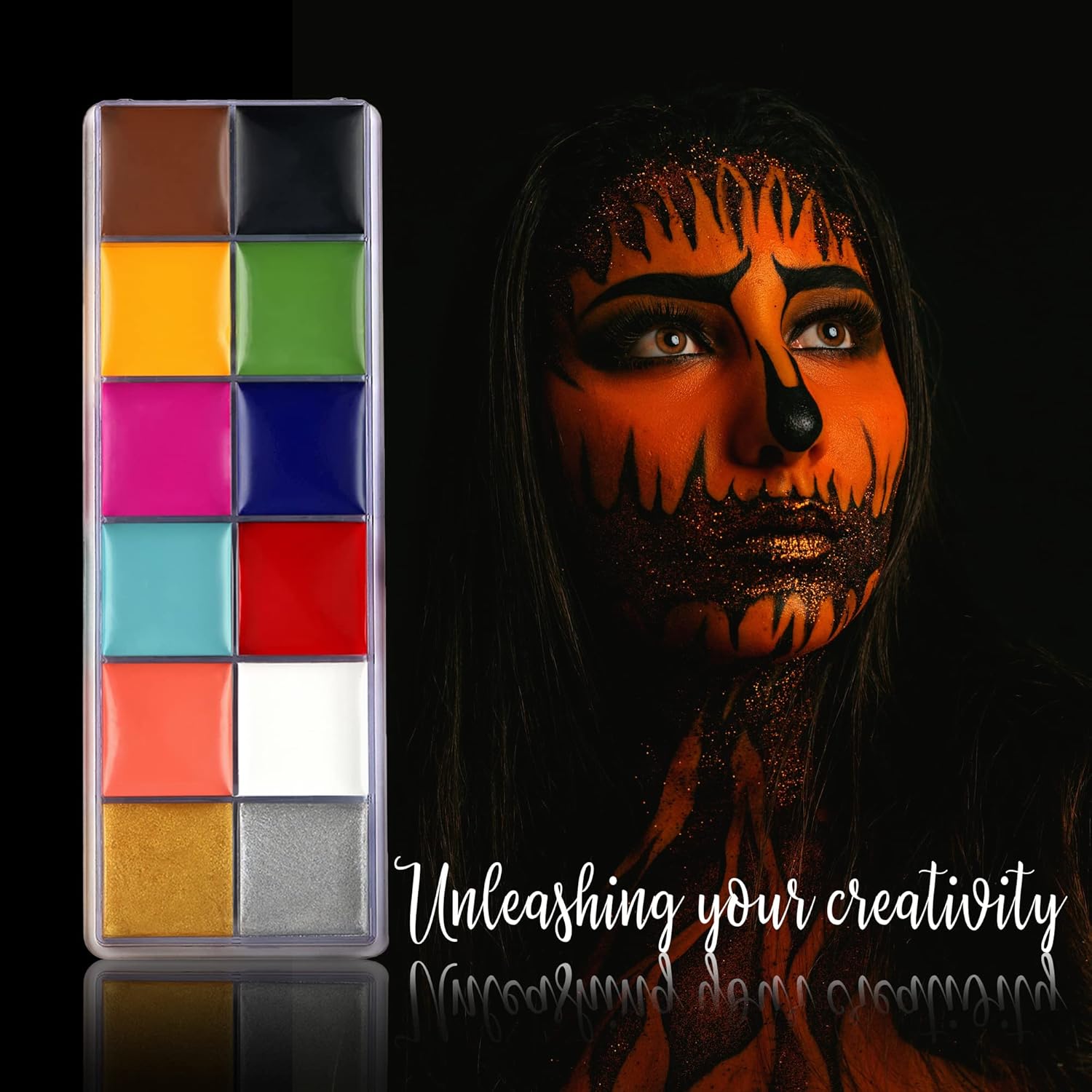 Professional Special Effects SFX Makeup Kit,12 Colors Face Body Paint Palette,Wound Modeling Scar Wax,Coagulated Fake Blood,10 Purple Brushes,Spatula Tool,Stipple Sponge for Halloween Costume