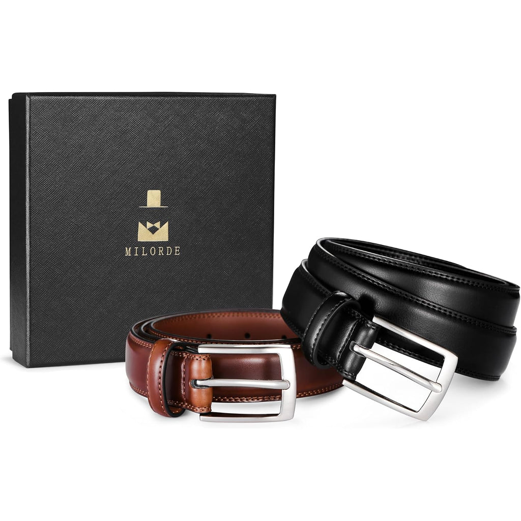 Men'S Leather Dress Belt 2Pack, Handmade, Genuine Leather, Fashion & Classic Designs For Work Business And Casual