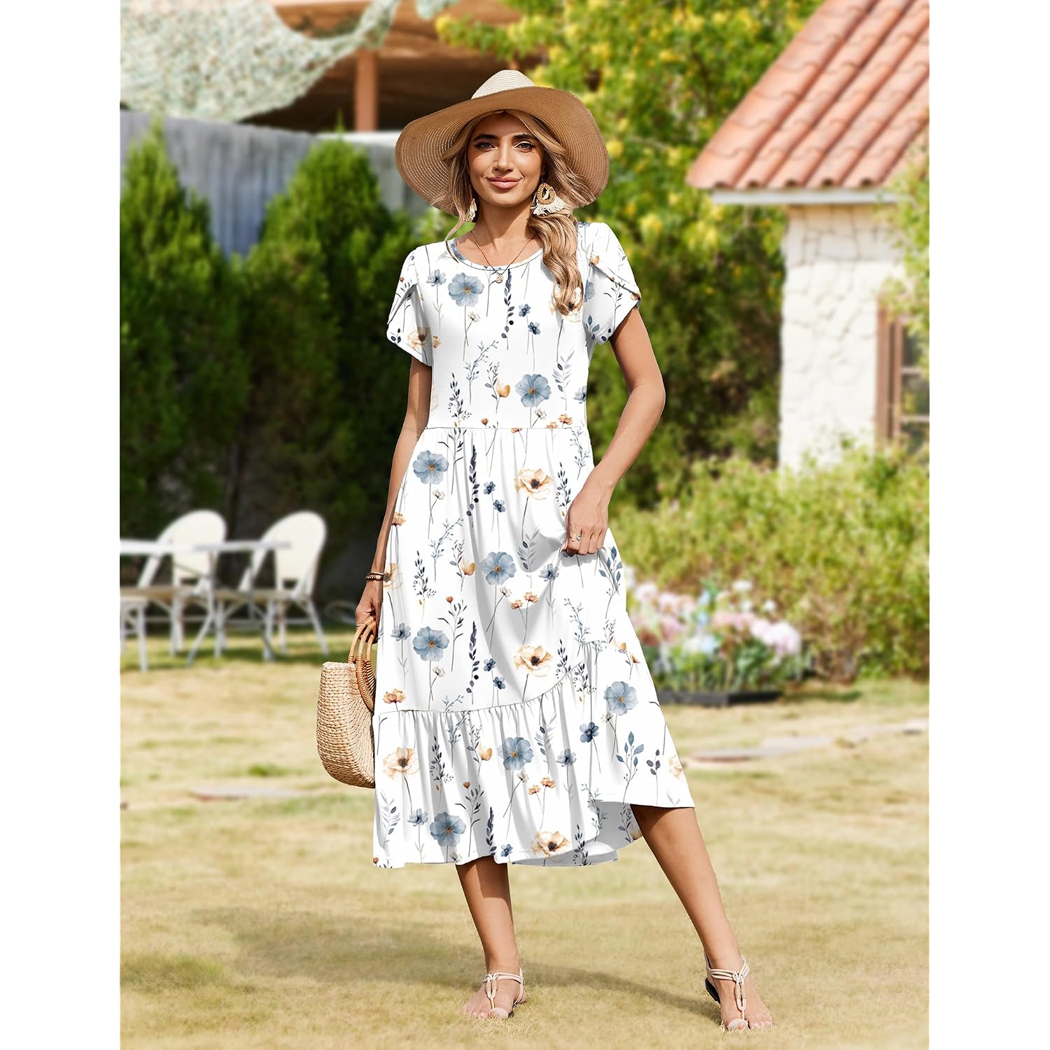 Zeagoo Women Summer Midi A Line Dress Short Sleeve Casual Flowy Tiered Beach Long Sundress With Pockets 2026 Vacation Travel