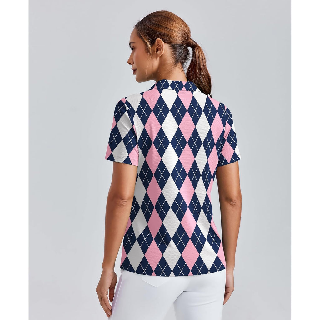 Womens Golf Shirt Short Sleeve Polo Shirts UPF 50+ Tennis Top V-Neck Workout Tops Collared Activewear T-Shirts