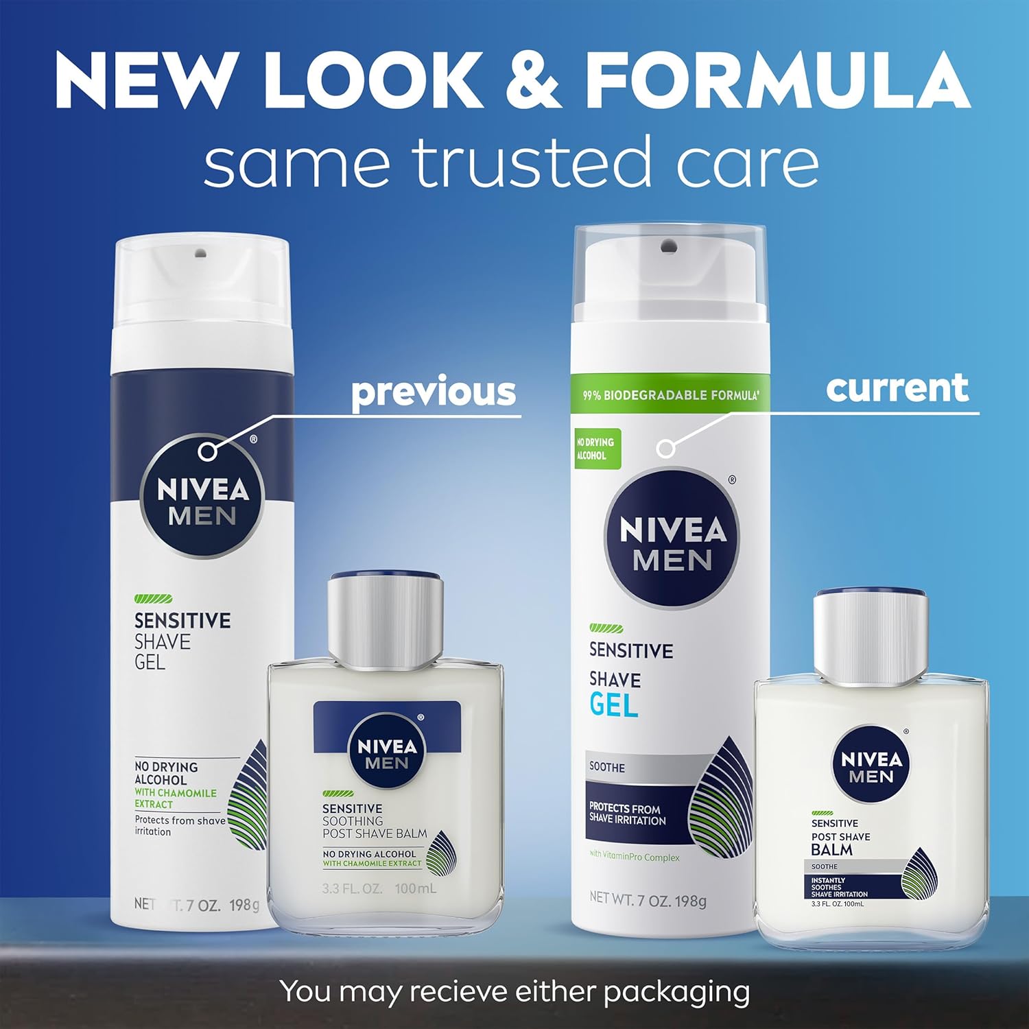 NIVEA MEN Sensitive Shaving Set for Men, Sensitive Shave Gel (7 Oz) + Soothing Post Shave Balm Aftershave (3.3 Fl Oz), Enriched with Chamomile Extract and Vitamin E, For Sensitive Skin
