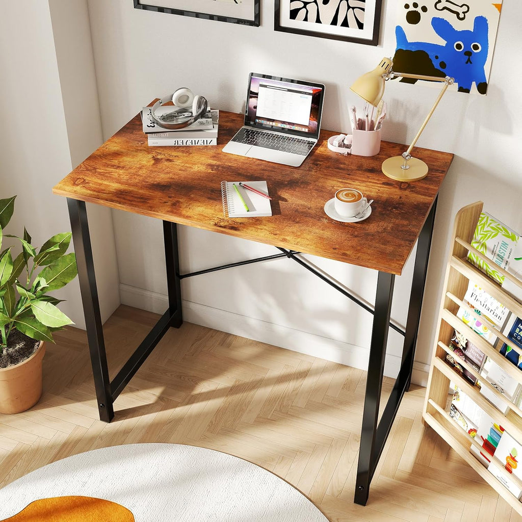 DUMOS 31 Inch Small Computer Desk for Home Office, Modern Study Writing Work Table Simple Style for Bedroom with X-Shaped ReInchforcement, Rustic Brown