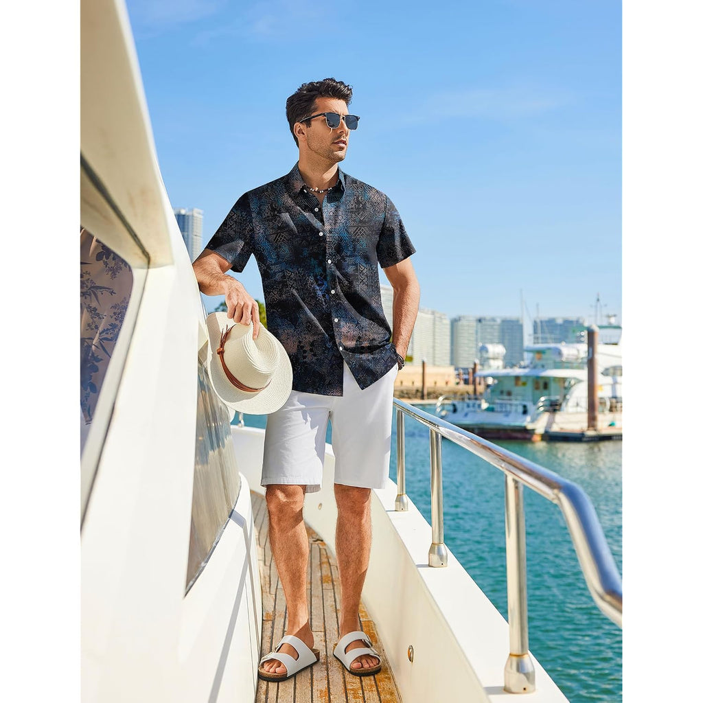 Coofandy Mens Hawaiian Shirt Short Sleeve Button Down Beach Vacation Shirt Retro Summer Tropical Shirts