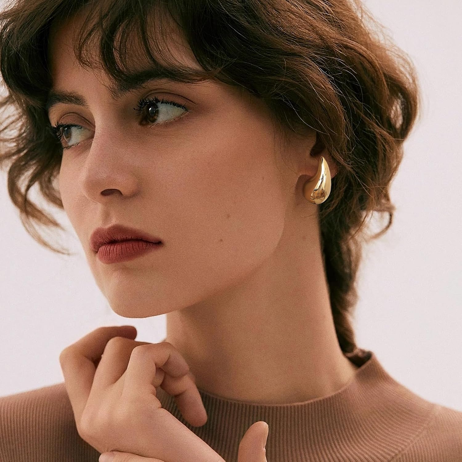 Gacimy Teardrop Earrings Dupes for Women 14K Gold Plated, Chunky Drop Earrings for Women with 925 Sterling Silver Post