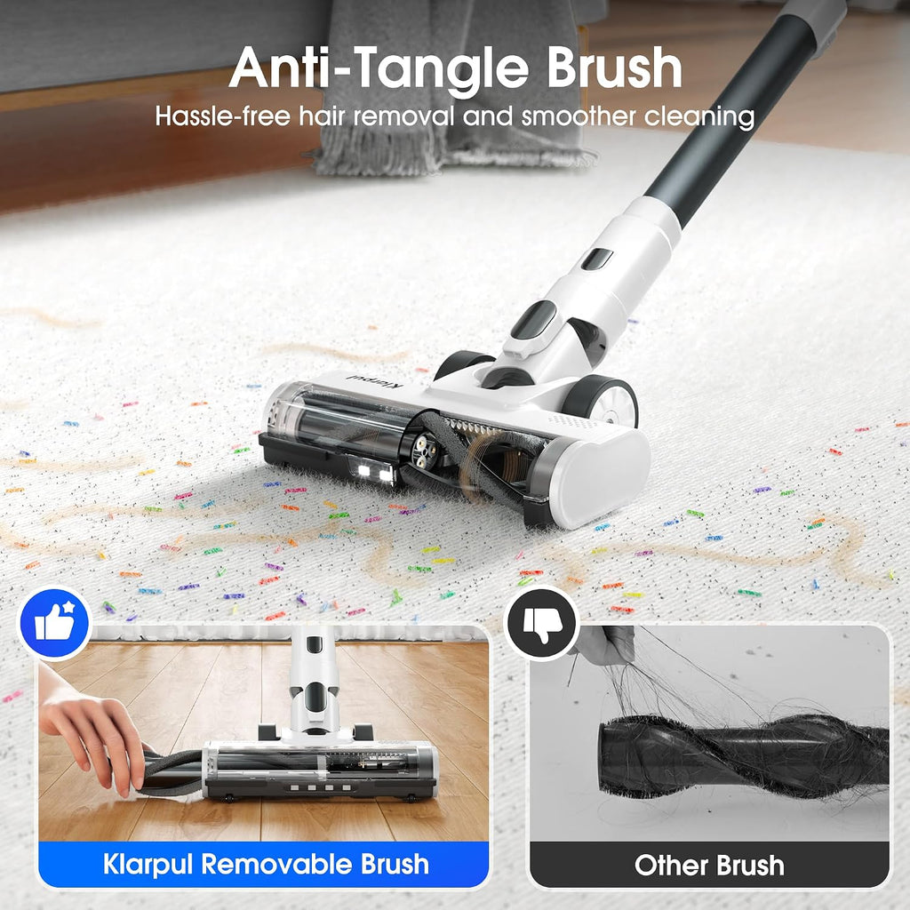Klarpul Cordless Vacuum Cleaner, 2 Batteries 140 Mins Runtime 600W 50Kpa Stick Vacuum Cordless, Self-Standing Vacuum Cleaners For Home With 2.5H Fast Charging, For Floor/Carpet/Pet Hair, White