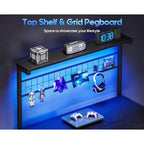 Motpk 43” L Shaped Gaming Desk For Small Rooms, Compact Corner Computer Table With Shelf & Hutch, 4 Drawers, Reversible Study Desk With Led Light, Power Outlets & Usb Ports, Home Office Table, Black