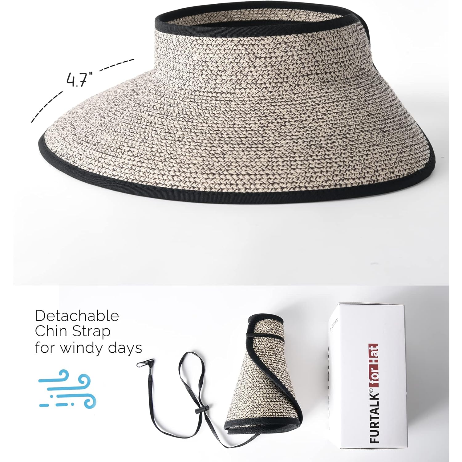 FURTALK Sun Hats for Women Wide Brim Beach Hat Straw Visor Ponytail Summer UV Packable Foldable Beach Vacation Essentials