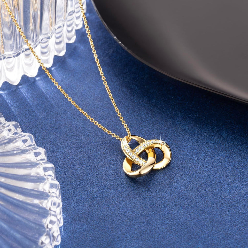 Chantel Yorke Gold Necklace for Women Trendy Love Knot Infinity Interlocking Knot Necklaces 14K Gold Pendant Necklace for Women Cubic Zirconia Necklaces 18in+5cm Adjustable Chain