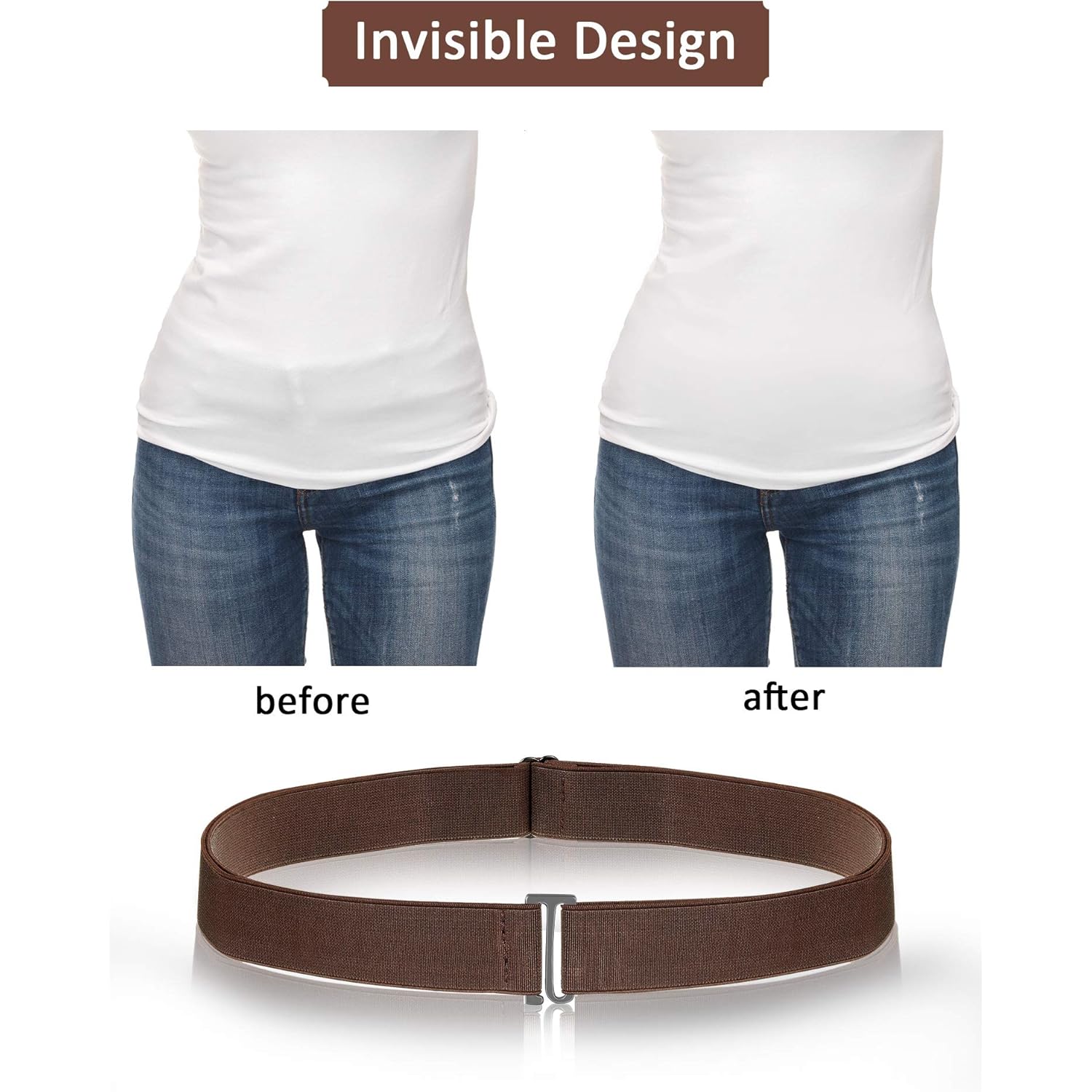 SATINIOR 2/3/4 Pack Women Elastic Stretch Belt Invisible Sweater Shirt Tuck Band with Flat Buckle for Jeans Pants
