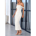 Prettygarden Womens 2026 Summer Off The Shoulder Dress Ruched Bodycon Sleeveless Split Cocktail Party Maxi Dresses