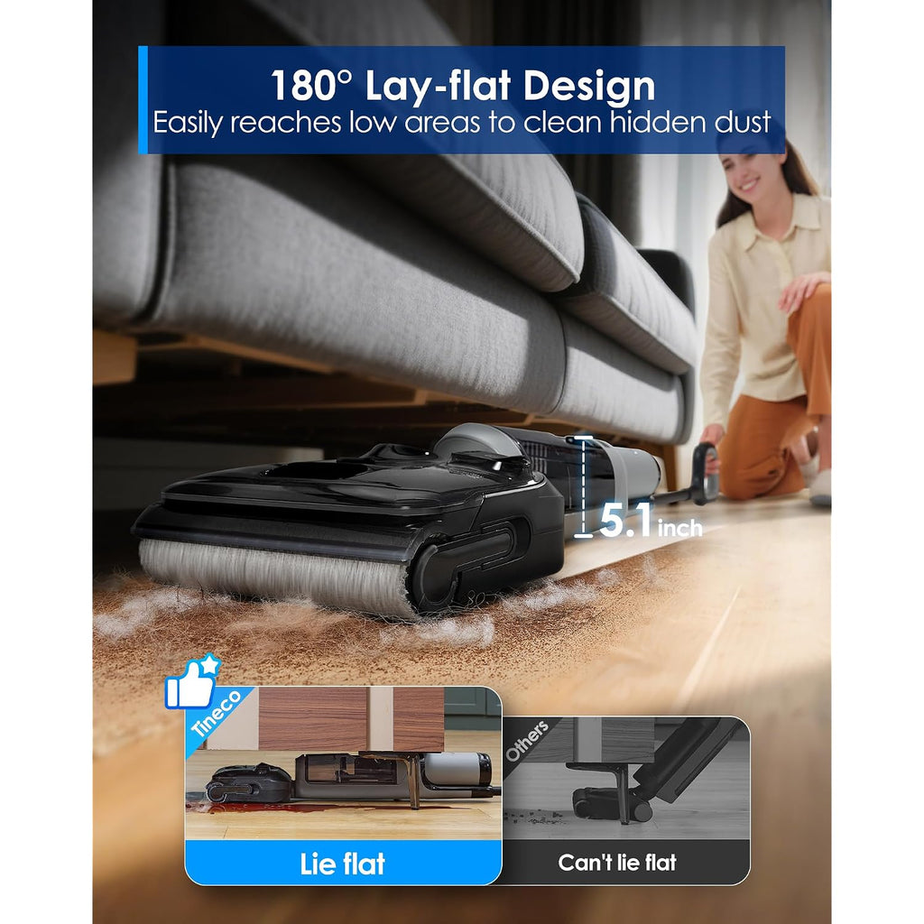 Tineco Floor One I5 Stretch Wet Dry Vacuum Cleaner, Vacuum & Mop In One Step, 20Kpa Powerful Suction, 180° Lay-Flat Design, Anti-Tangle Design, Dual-Sided Edge Cleaning, Up To 30* Minutes Runtime