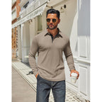 Coofandy Mens Long Sleeve Polo Shirts Classic Casual Button Polo Tee Lightweight Collared Golf Shirt