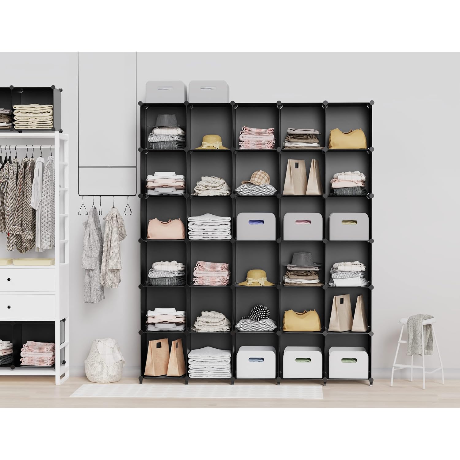 Homidec Closet Organizers And Storage, 9 Cube Storage Organizer, Portable Closet Organizer Cubes Shelves For Clothes, Bedroom, Kids Room, Bathroom, Wardrobe, Garment Racks, Black