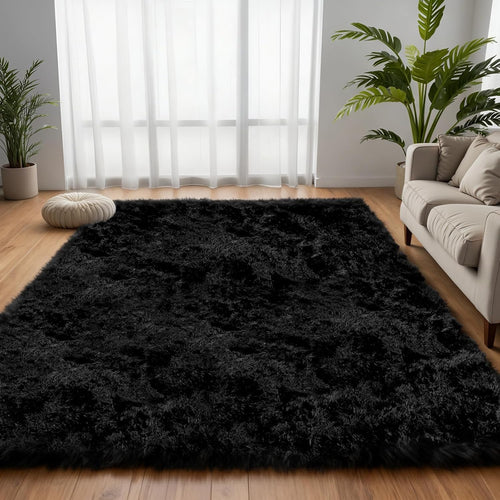 6x9 Area Rug for Living Room, Ultra Soft Fluffy Shag Rugs for Bedroom, Non-Slip Large Fuzzy Plush Rug Indoor Floor Carpet for Nursery Kids Office Dorm Modern Decor, Black
