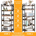 Hchqhs Adjustable 6 Tier Open Bookcase, Rustic Farmhouse Book Shelves, Industrial Wood And Black Metal Bookshelves, Mid Century Bookcase For Home Office Living Room Bedroom