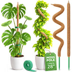 2 Pack 28'' Bendable Moss Pole Monstera Plant Support For Climbing Indoor Plants - Stakes For Potted Climbers - Tall Sticks Indoor Trellis For Houseplants - Accessories For Monstera Pot