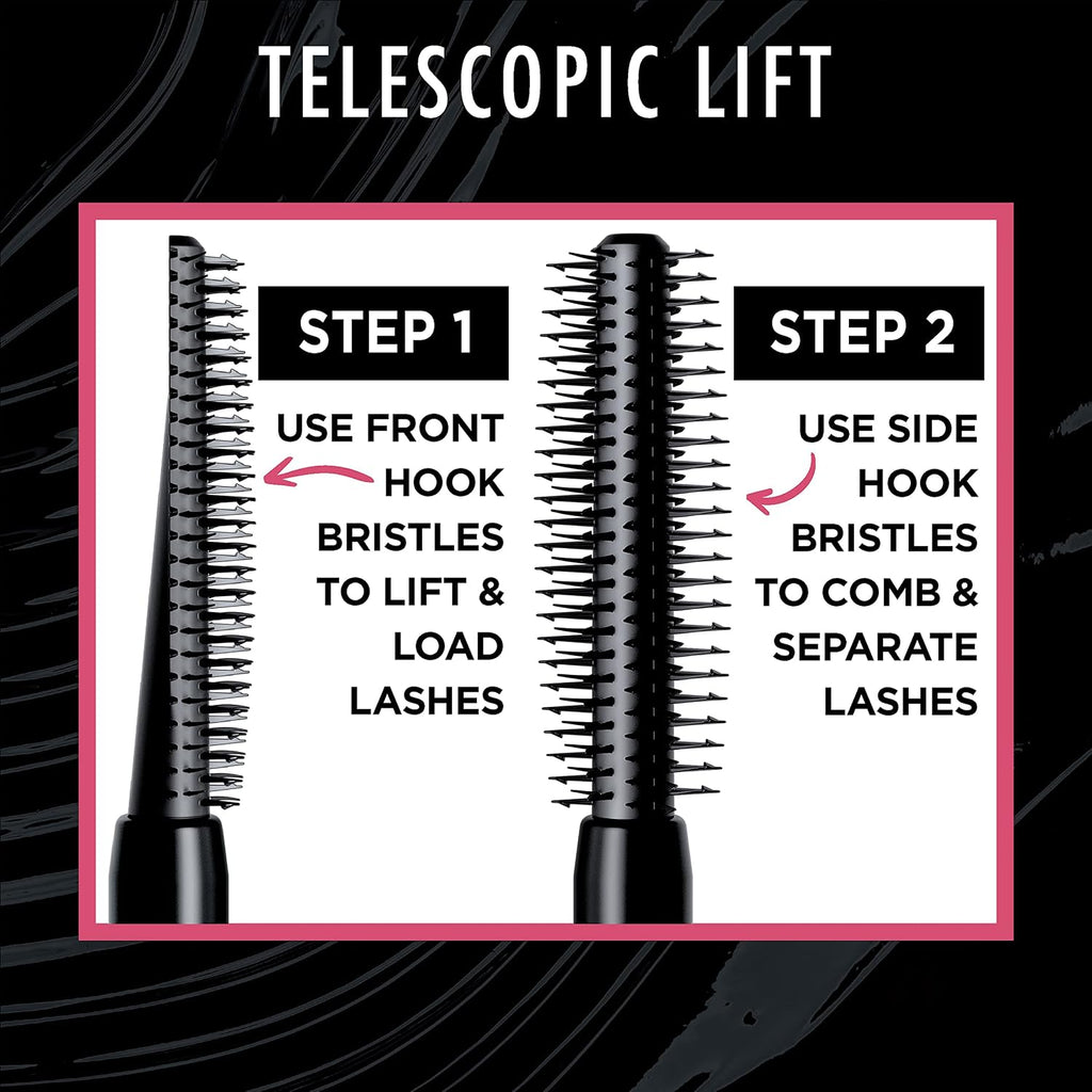 L'Oreal Paris Telescopic Lift Mascara, Lengthening And Volumizing Eye Makeup, Lash Lift With Up To 36Hr Wear, Washable, Blackest Black, 0.33 Fl Oz