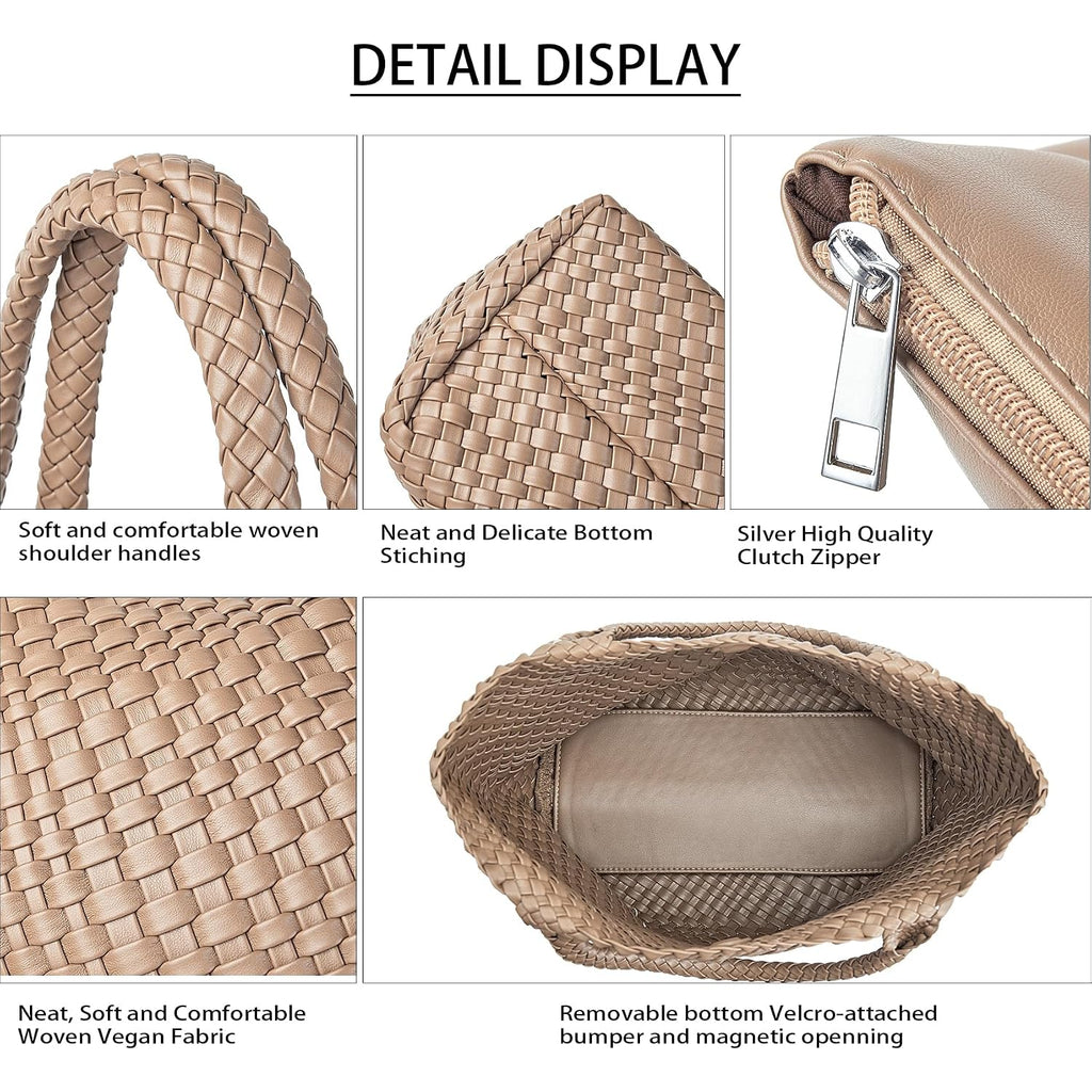 Woven Shoulder Bag For Women, Fashion Top Handle Soft Vegan Leather Shopper