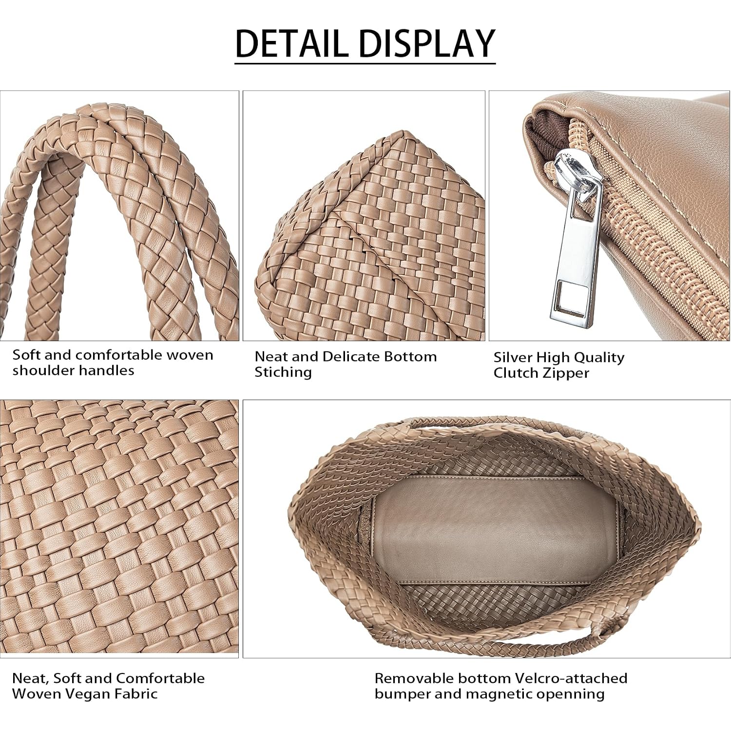 Woven Shoulder Bag For Women, Fashion Top Handle Soft Vegan Leather Shopper