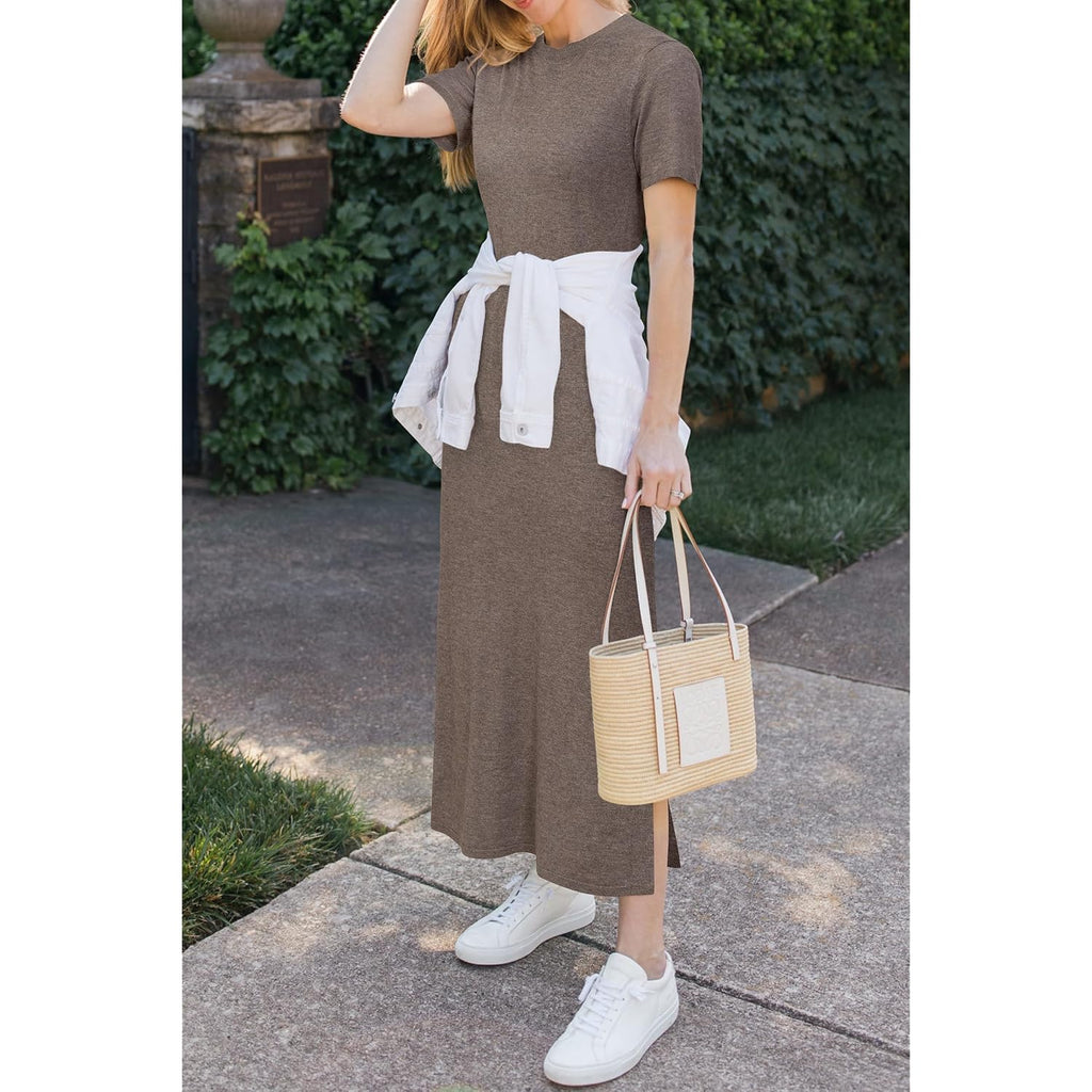 Arach&Cloz Women'S Wool Blend Lightweight Spring Casual T Shirts Maxi Dress 2026