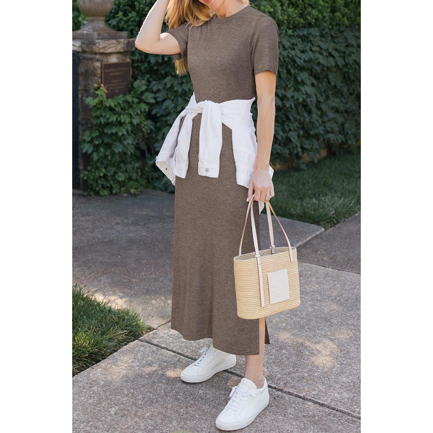 Arach&Cloz Women'S Wool Blend Lightweight Spring Casual T Shirts Maxi Dress 2026