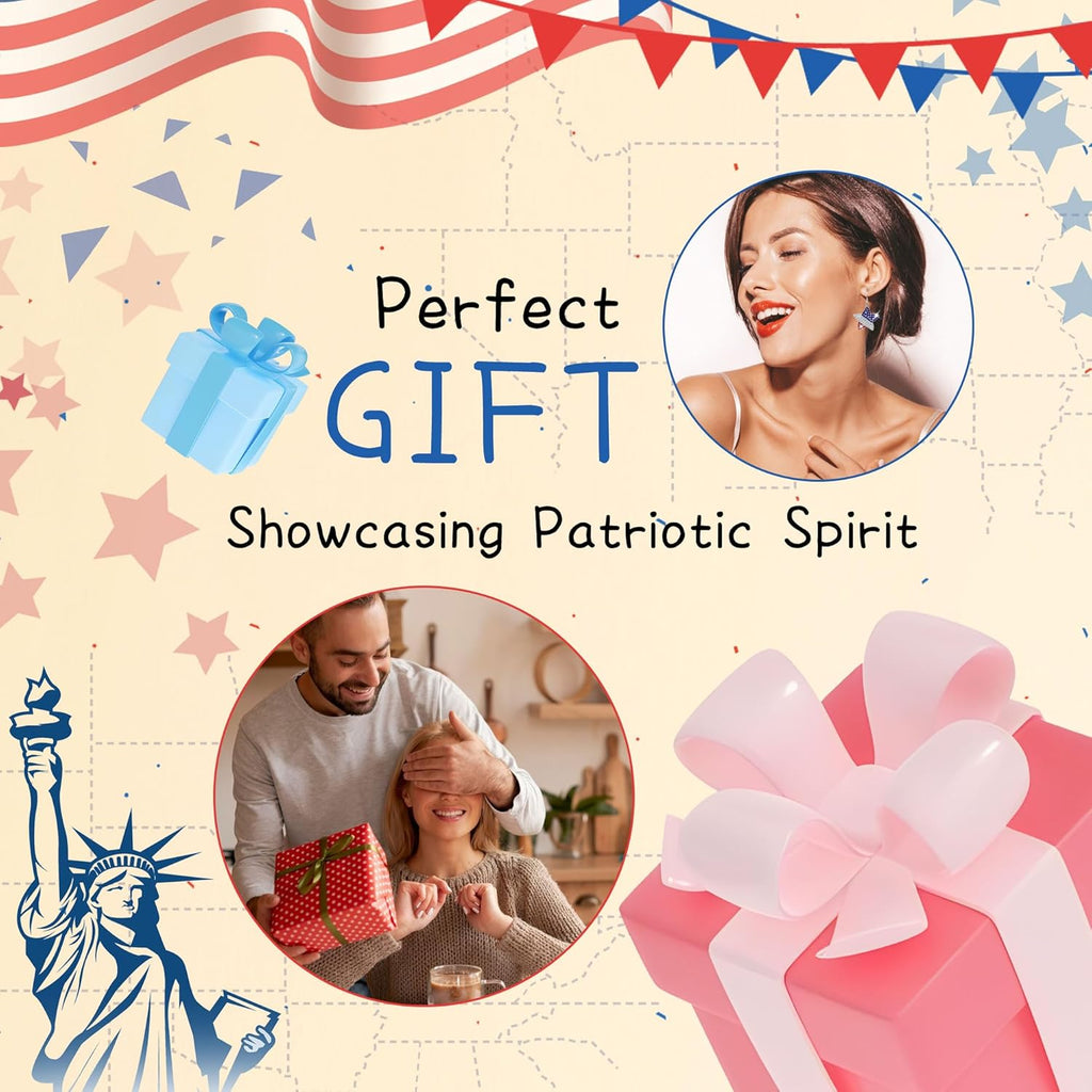 4th of July Independence Day Patriotic Earring for Women American Flag Dangle Earrings Patriotic Red White Blue USA Earring, Pave Crystal Stud