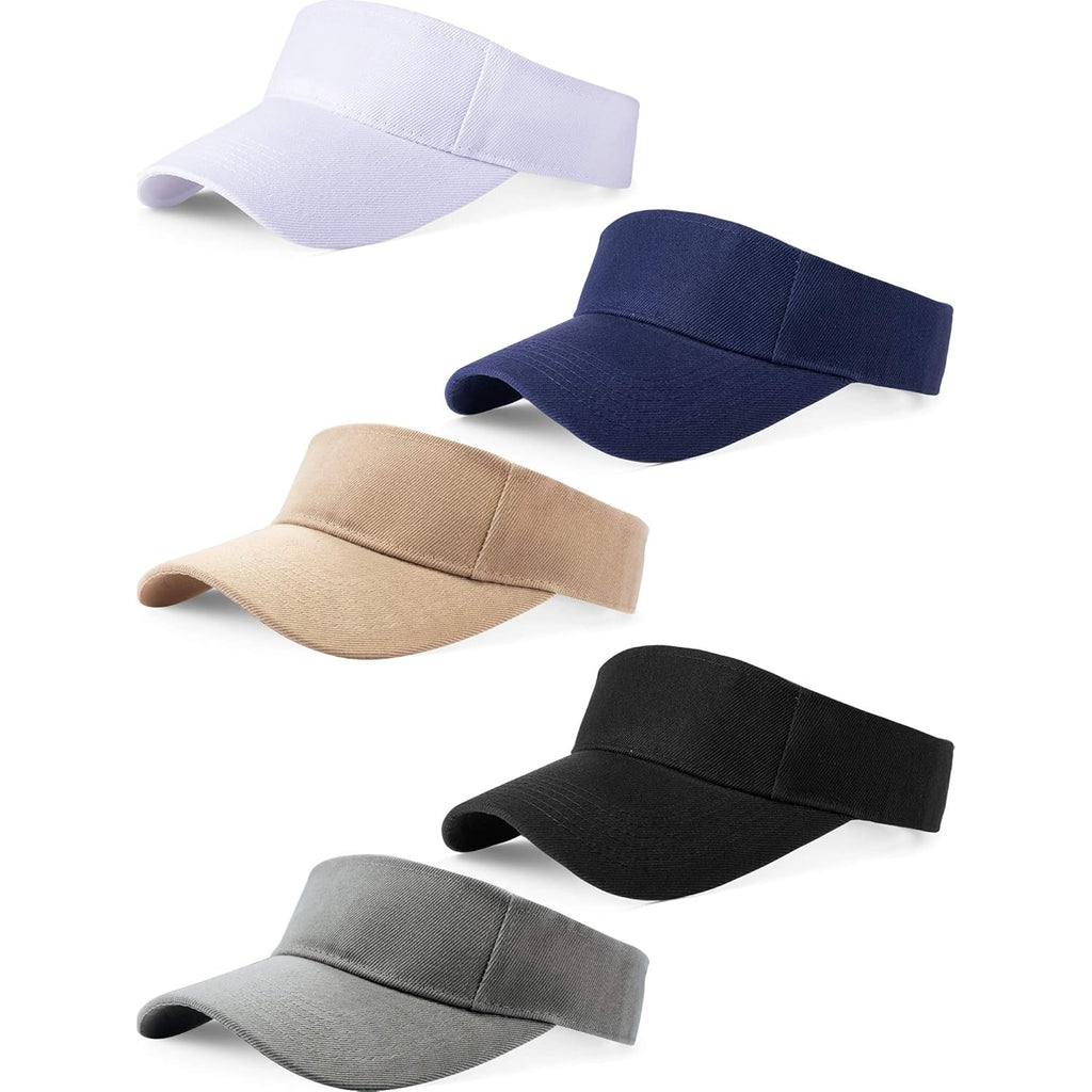 5 Pieces Sport Wear Athletic Visor Sun Visor Adjustable Cap Men Women Sun Sports Hat(Navy, Black, White, Khaki, Light Gray)