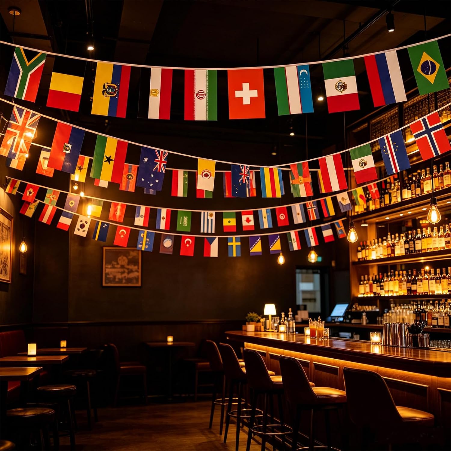 48 Countries Flags For World Cup 2026 Party Decorations, 47.5 Ft International Flags Banner, Polyester Double Sided For Sports Events, Indoor Outdoor Decorations (5.5 × 8.2 Inches)