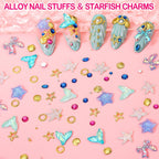 8000pcs 3D Nail Charms and Nail Gems, Cute Nail Rhinestones and Charms Y2K for Nails Nesign, Variety Butterfly Bow Moon Star Flower Junk Case Charms Gold Pearls Nail Jewels for Nail Art Decorations