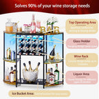 Wine Bar Cabinet With Led Lights, Mini Wine Bar Cart With Storage And Glass Holder, Home Bar Coffee Bar For Liquor, 3-Tier Bar Table For Kitchen, Dining Room, Living Room, Black