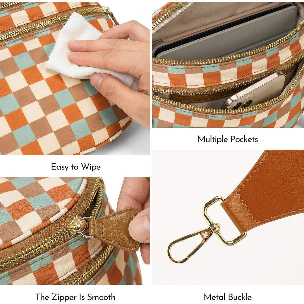Checkered Crossbody Bag Nylon Bum Bags For Women Spacious Handbags Plus Size Sling Bag For Women