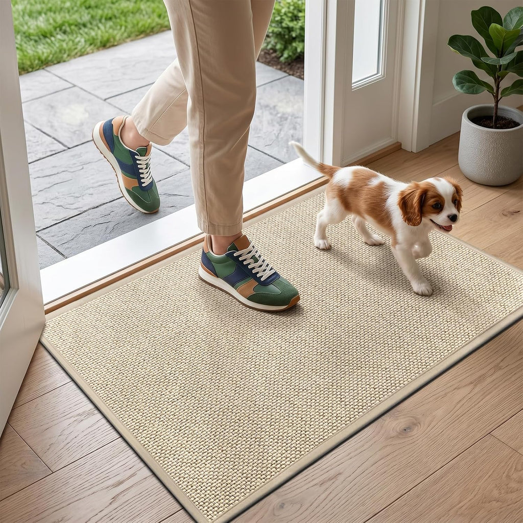 Door Mat 17"X29", Non Slip Door Mat Indoor Entrance, Rubber Backing Indoor Door Mats Washable Absorbent Low-Profile Doormat Front Entryway Entry Resist Dirt Inside Door Mats, Khaki