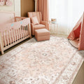 CAPALOCA Machine Washable Rugs Nursery Rug 5x7 Cute Girl Non Slip Low Pile Water Repellent Soft Print Pattern for Bedroom Indoor Decor Kids Playroom Pink