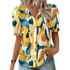 Women Button Down Shirts Puff Short Sleeve Blouses Chiffon Tops Business Casual Outfits Summer Clothes