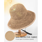 Senker Fashion Sun Hats for Women UV Protection Handmade Wide Brim Packable Straw Bucket Hat for Beach Summer Vacation Travel