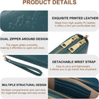 Womens Wallet Rfid Blocking Large Capacity Vegan Leather Double Zip Wristlet Wallet Card Holder Travel Ladies Clutch