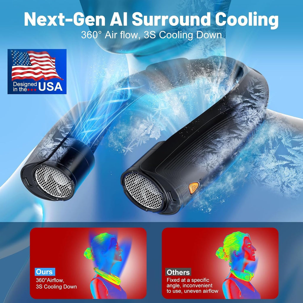 Portable Neck Fan With 6 Powerful Speeds, 8000Mah Battery Rechargeable Fan | 20H Runtime, Hands-Free 360° Cooling Personal Wearable Neck Fan, Gift For Women Men Travel Concerts