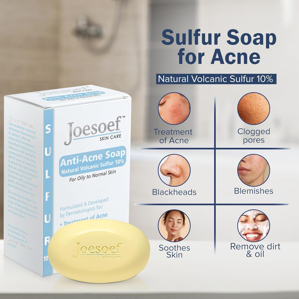 Joesoef Skin Care Sulfur Soap For Acne Pharmaceutical Grade Dermatologists Approved For Acne Rosacea 100G