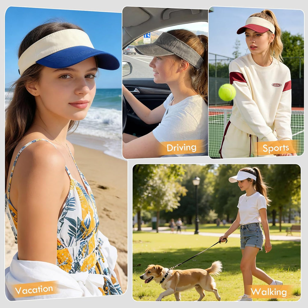 Comfortable Breathable Sun Visors for Women-Cotton Structured Brim Pontail Visor Hats for Casual,Walking,Beach