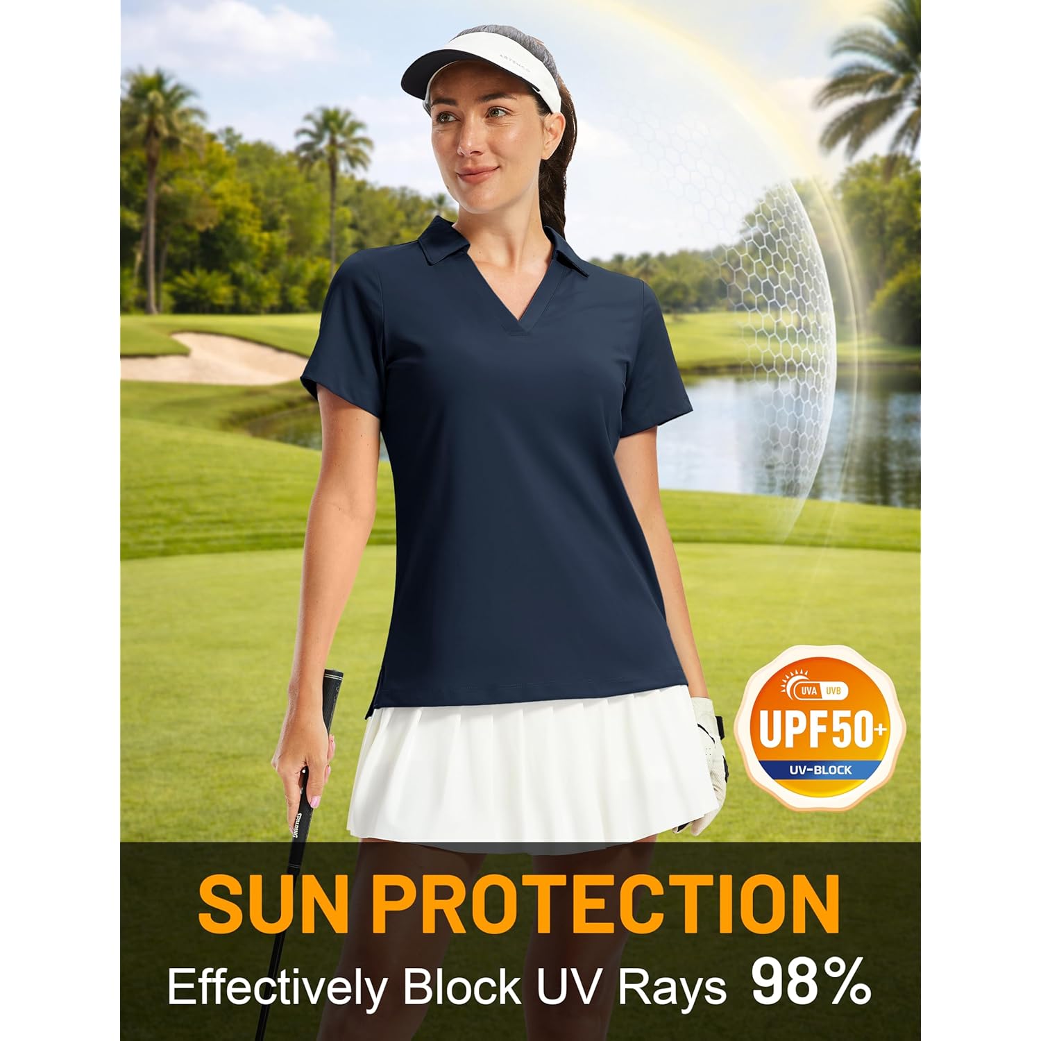 Women's Polo Shirts Short Sleeve V Neck Collared Golf Shirts UPF 50+ Quick Dry Work Casual Summer Tops