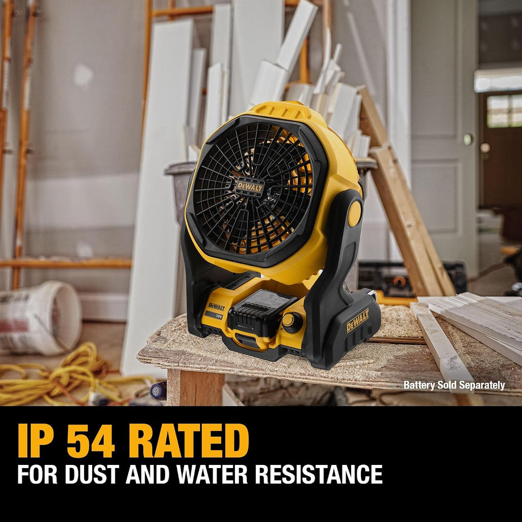 Dewalt 20V Max Portable Fan, Battery Powered Rechargeable Cordless Shop Fan, Up To 4.5 Hrs Runtime, Variable Speed, 650 Cfm, Tool Only (Dce512B)