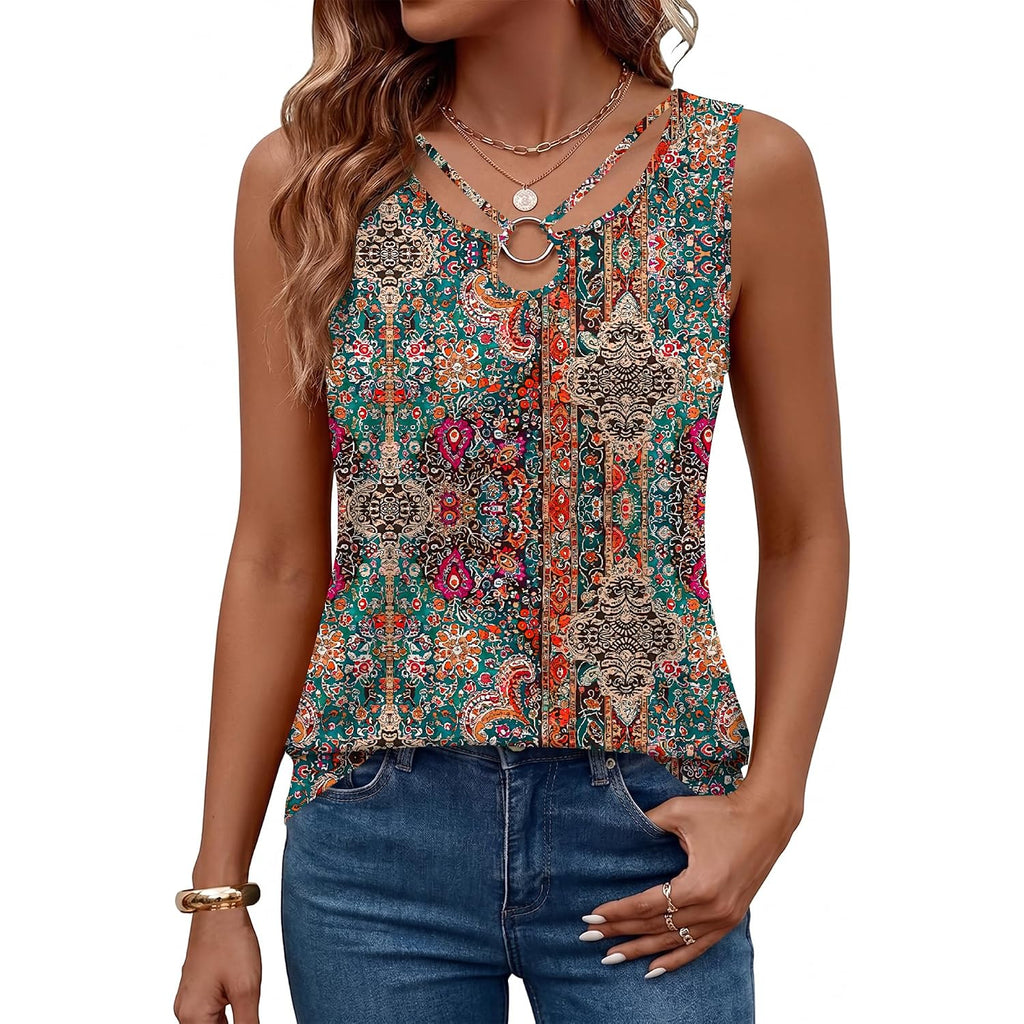 Lomon Womens Summer Tank Tops Sleeveless Shirts V Neck Casual Tee Cut Out Ring Keyhole Tanks Camisole Blouse