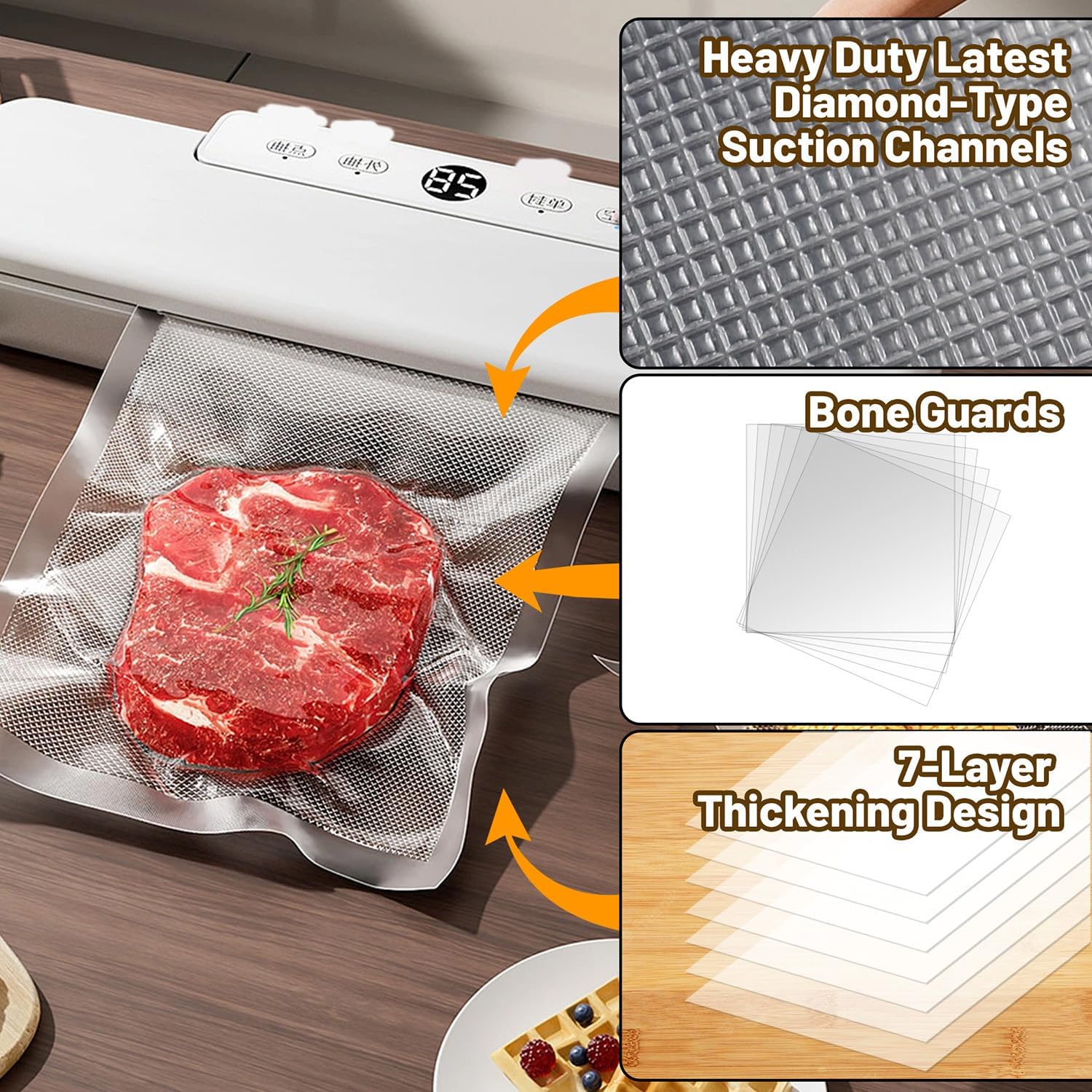 Vacuum Sealer Bags, 200 Quart Bpa Free 8X12 Inch Vacuum Seal Bags For Food Saver, Seal A Meal, Weston. Heavy Duty Commercial Grade Vacuum Food Storage Bags For Sous Vide Freezer Vac Storage Meal Prep