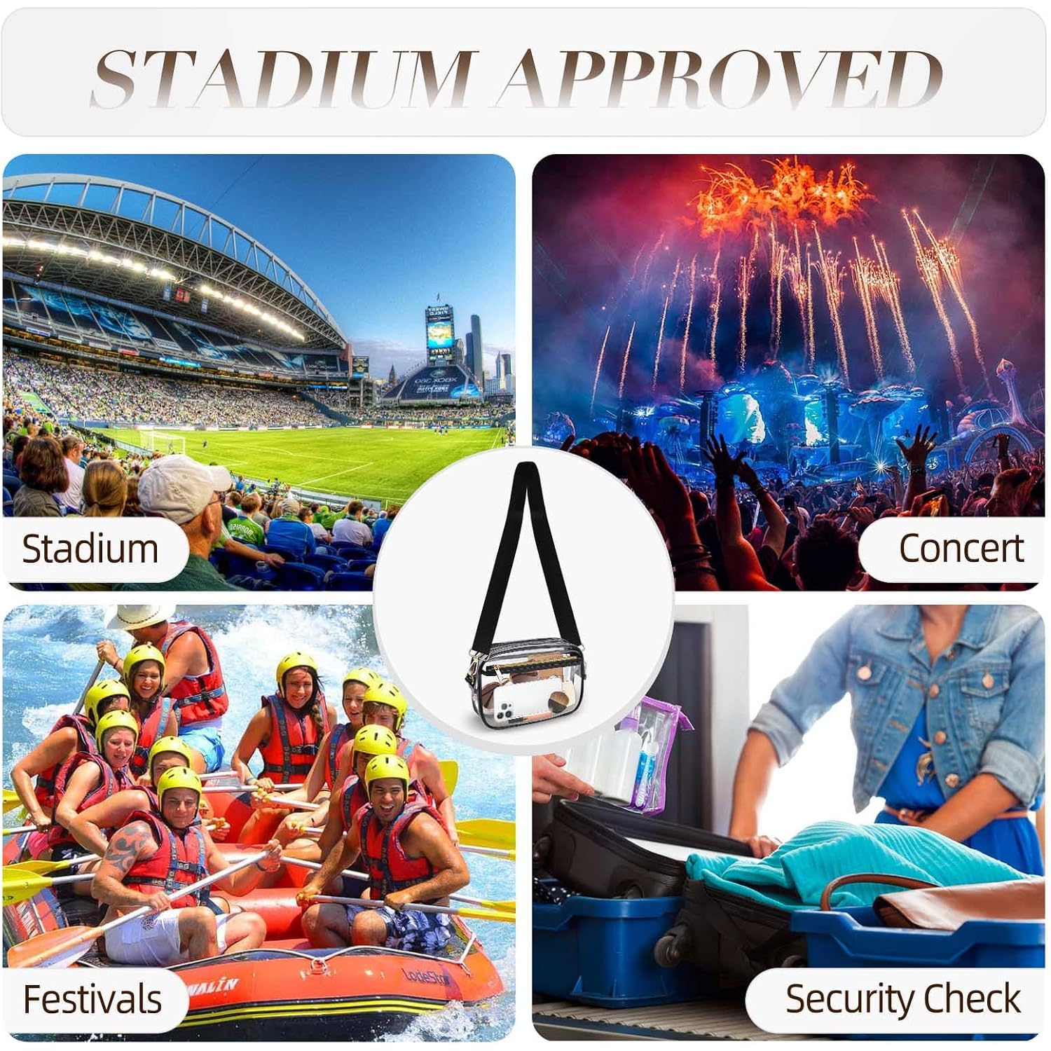 Clear Bag Stadium Approved, Clear Crossbody Bag Purses For Women For Concert, Sports, Festivals