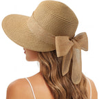 Sun Hats for Women, Straw Beach Hat UV Sun Protection, Foldable Bowknot Sun Beach Hats Summer Hat