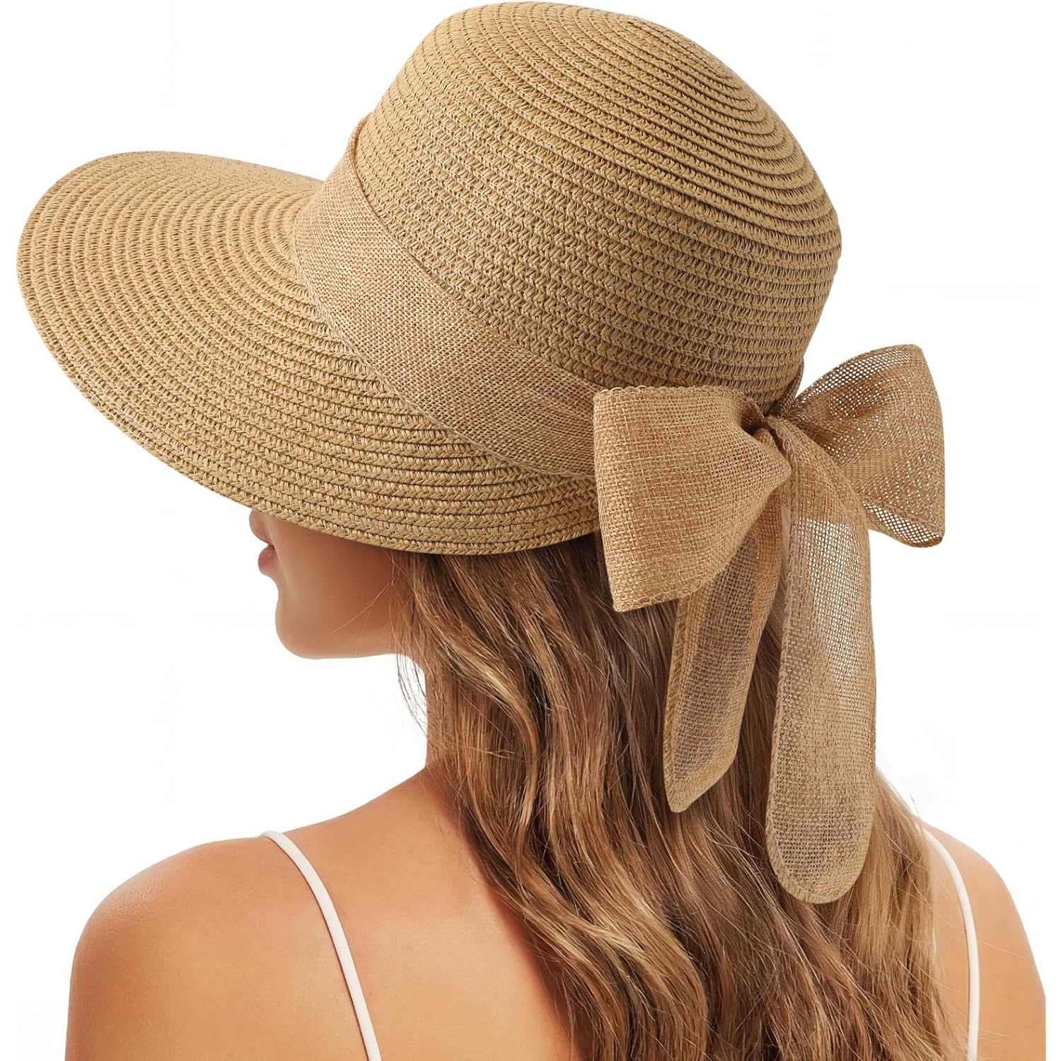 Sun Hats for Women, Straw Beach Hat UV Sun Protection, Foldable Bowknot Sun Beach Hats Summer Hat