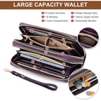 yiijay Womens Wallet RFID Blocking Large Capacity Vegan Leather Double Zip Wristlet Wallet Card Holder Travel Ladies Clutch